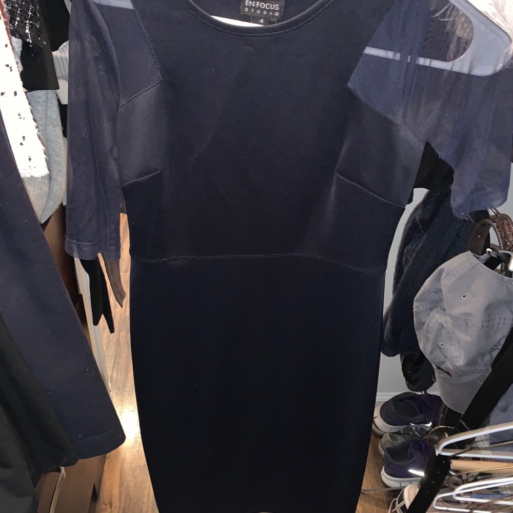 Navy Blue Mesh Dress
